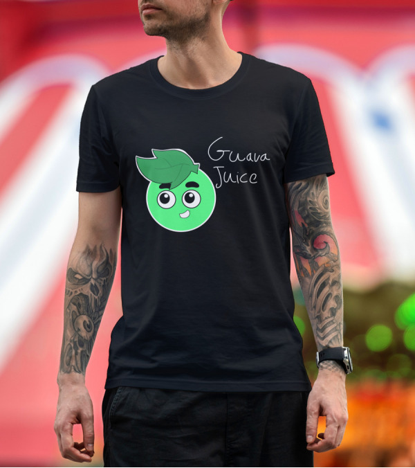 Premium T-Shirt: Guava Juice Green Smiling Cartoon Character with Leaf Hat T-Shirt Guava Juice Green Smiling Cartoon Character with Leaf Hat T-Shirt