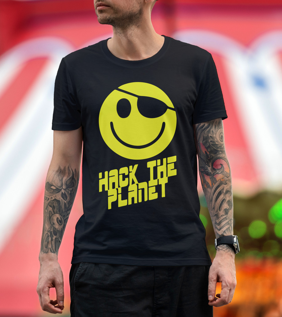 Hack The Planet Smiley Face Eyepatch T-Shirt