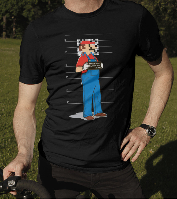 Pixelated Mario Police Department Mugshot Lineup T-Shirt