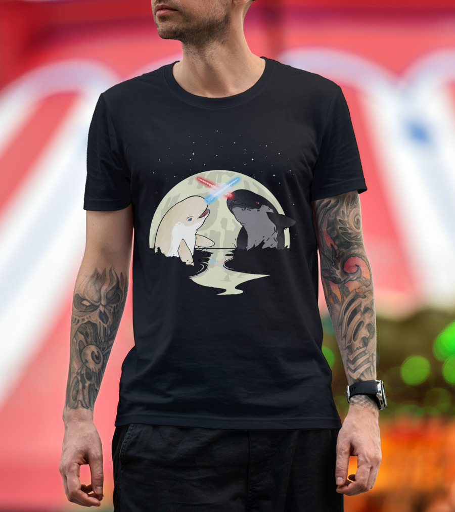 Nar Wars Battling Whales Under Cosmic Moonlight T-Shirt