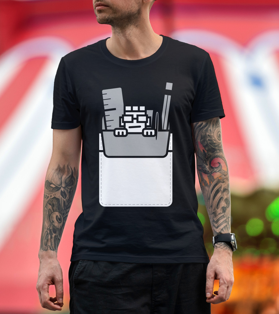 Nerd Hiding in Pocket with Ruler and Pencil T-Shirt