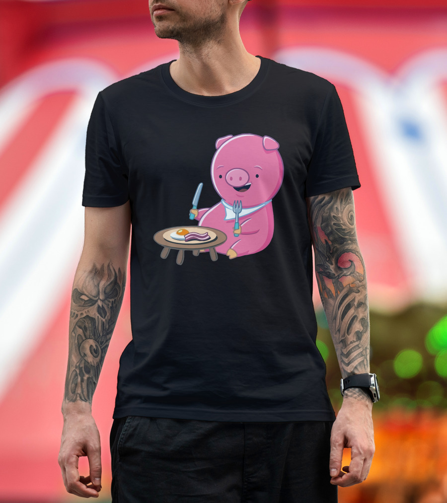 I Love Bacon Pig Enjoying Breakfast Plate T-Shirt