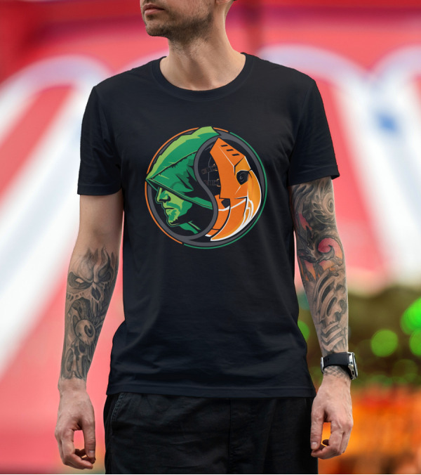Premium T-Shirt: Arrow Slade Yin Yang Green Hood Orange Mask Circular T-Shirt Arrow Slade Yin Yang Green Hood Orange Mask Circular T-Shirt