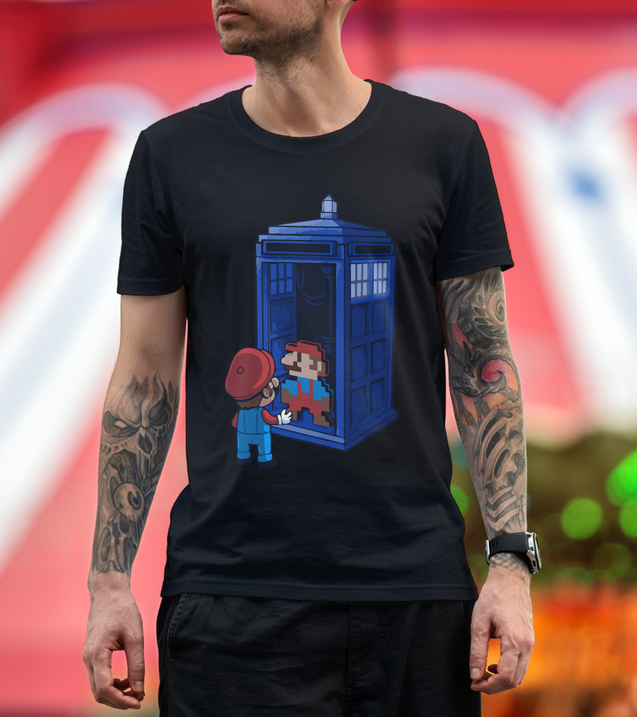 Back to His Roots Super Mario TARDIS Crossover T-Shirt