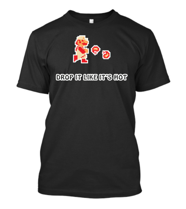 DROP IT LIKE IT'S HOT Retro Game Character Throwing Fireballs T-Shirt