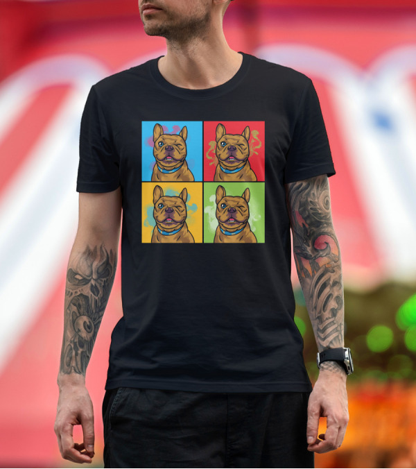 Premium T-Shirt: Pop Art Style Winking Dog Portraits in Colorful Squares T-Shirt Pop Art Style Winking Dog Portraits in Colorful Squares T-Shirt