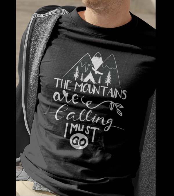 The Mountains Are Calling I Must Go Tent And Eagle Forest Scene T-Shirt