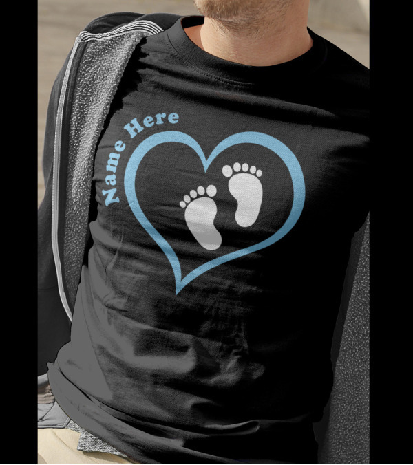 Name Here Baby Boy Heart Footprints Customized T-Shirt