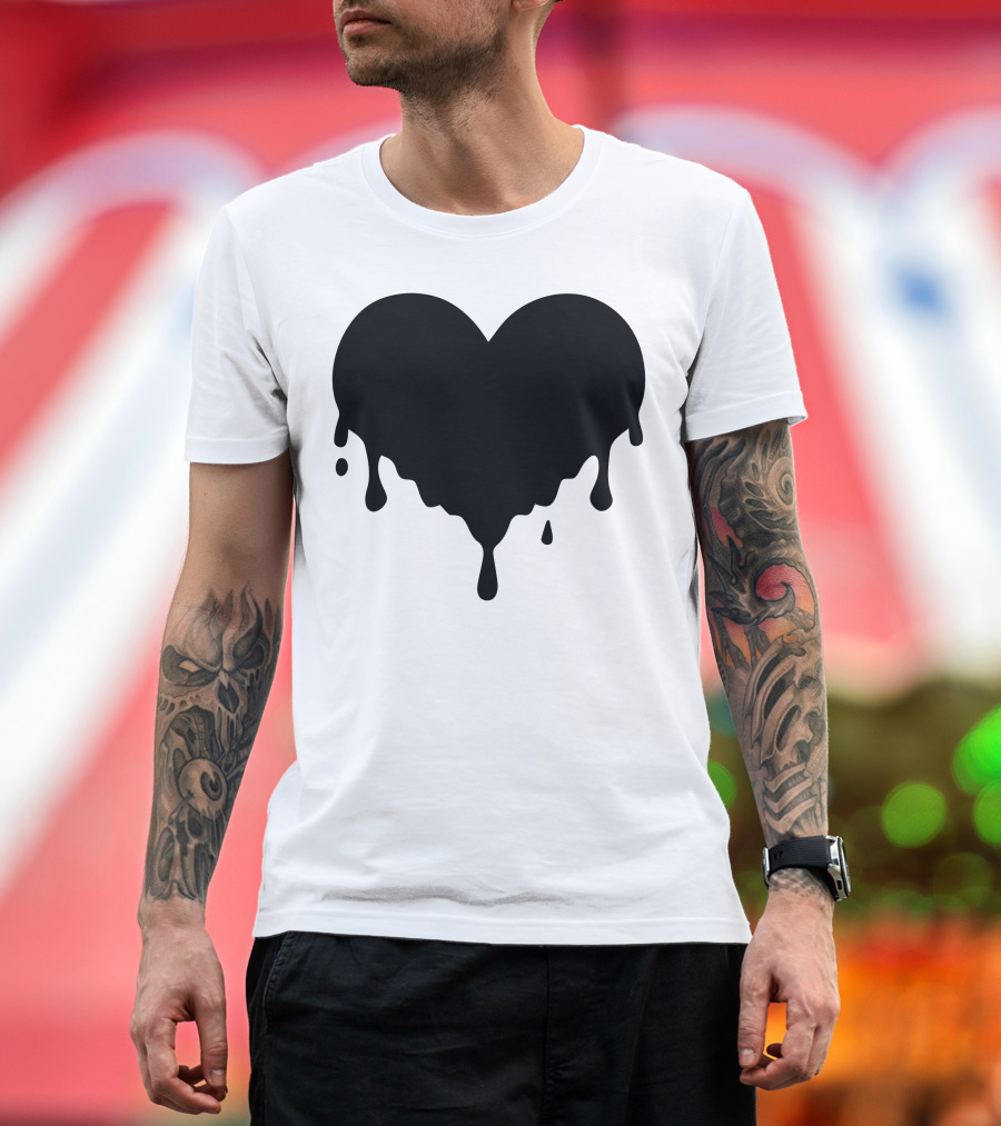 Dripping Heart Melting Heart Black T-Shirt