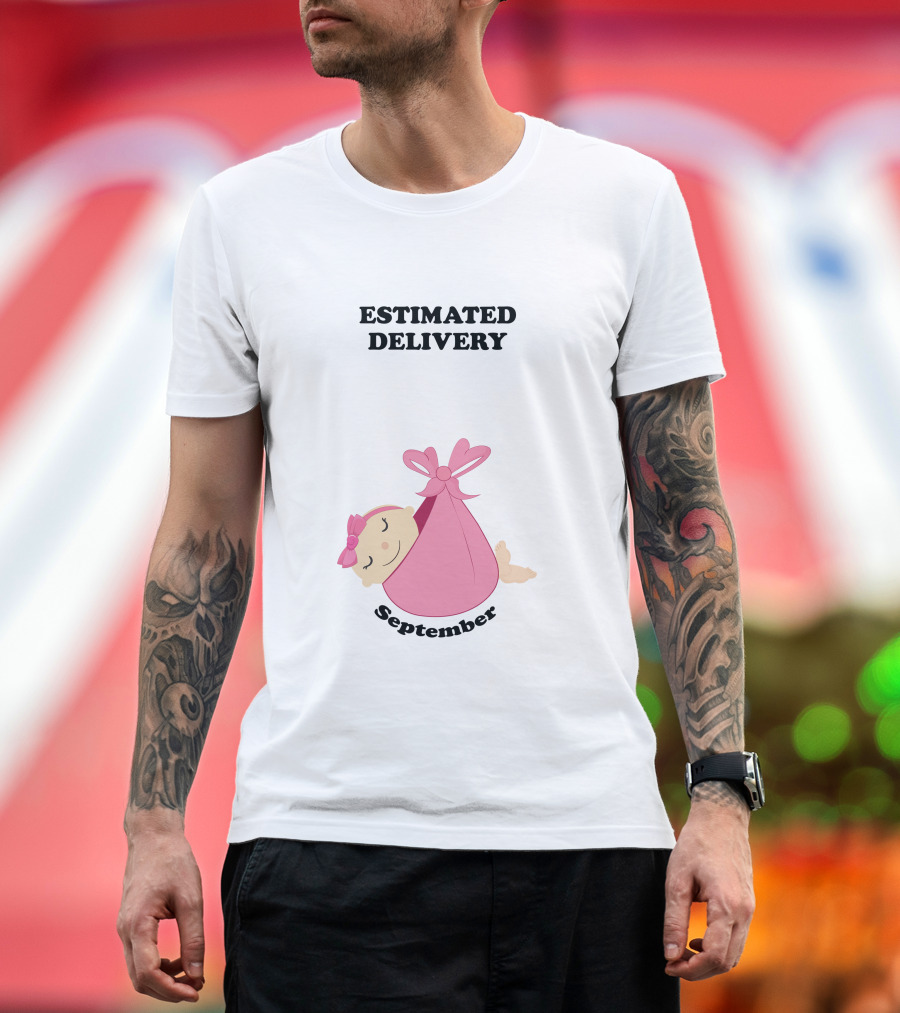 Estimated Delivery September Baby Girl Wrapped in Pink Bow Swaddle T-Shirt