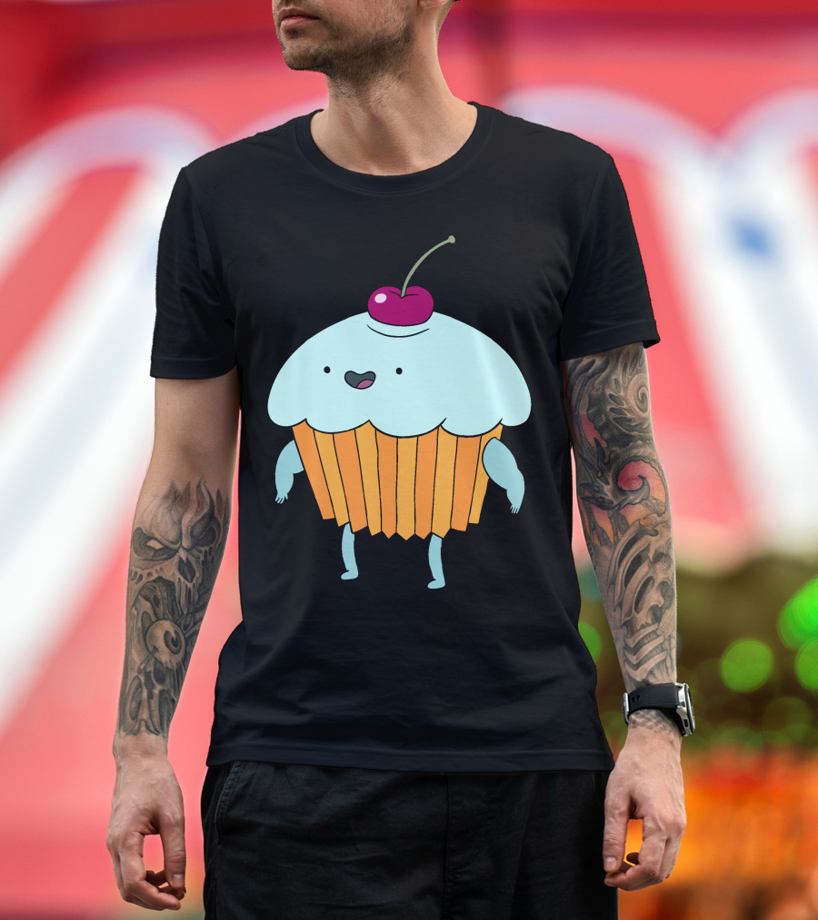 Funny Cartoon Cupcake Character with Cherry Top T-Shirt