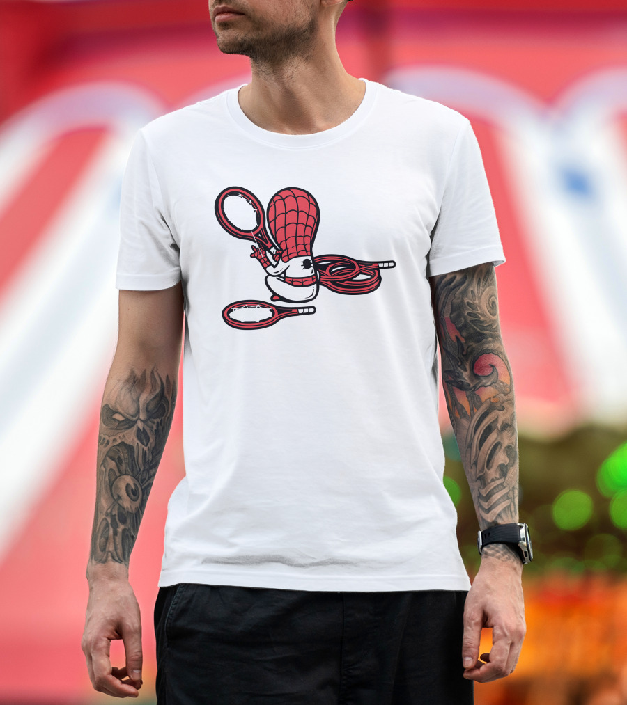 Part Time Job Sport Shop Superhero Web Slinger Tennis Racket T-Shirt