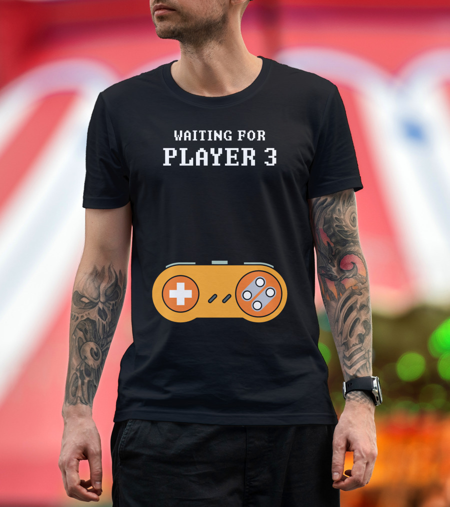 Waiting For Player 3 Gaming Controller Retro Arcade T-Shirt
