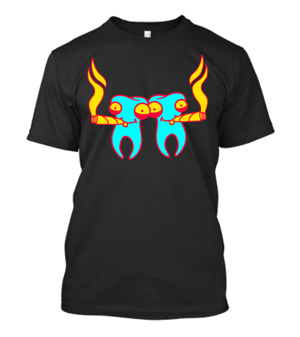 High Tooths With Burning Joint And Colorful Characters T-Shirt