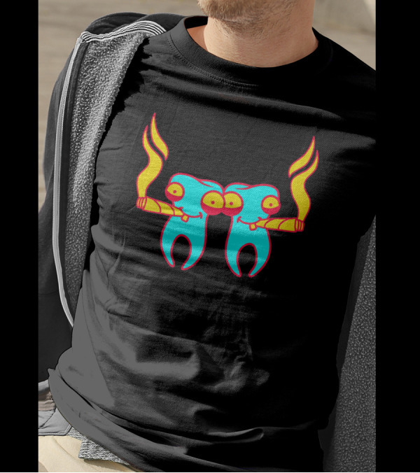 High Tooths With Burning Joint And Colorful Characters T-Shirt