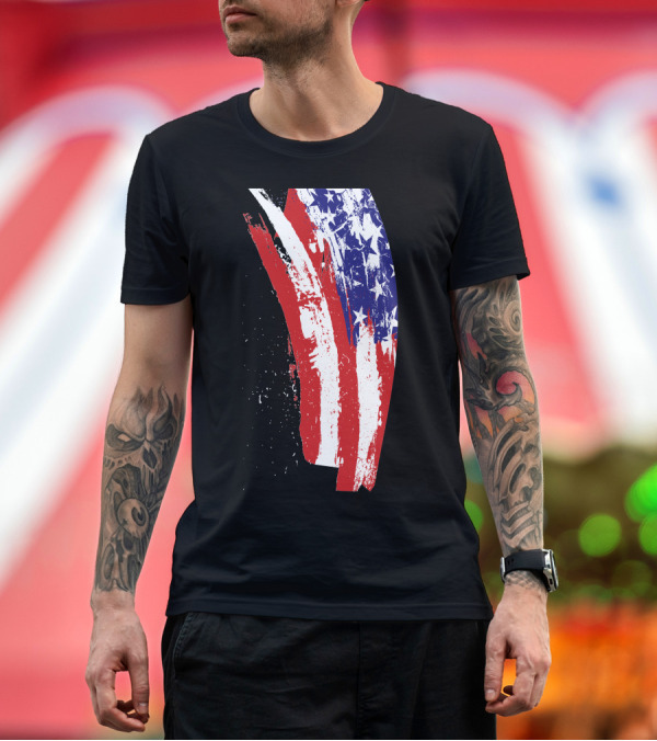 Premium T-Shirt: July 4Th American Flag Brushstroke Graphics T-Shirt July 4Th American Flag Brushstroke Graphics T-Shirt