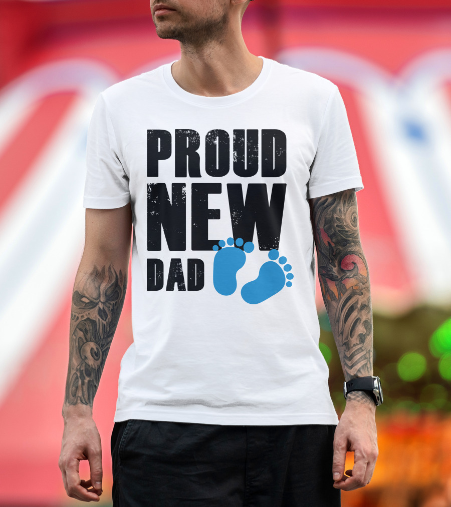 Proud New Dad Blue Baby Footprints T-Shirt