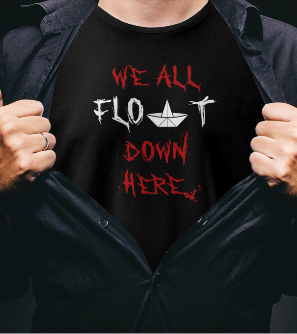 We All Float Down Here Paper Boat Balloon Scene T-Shirt