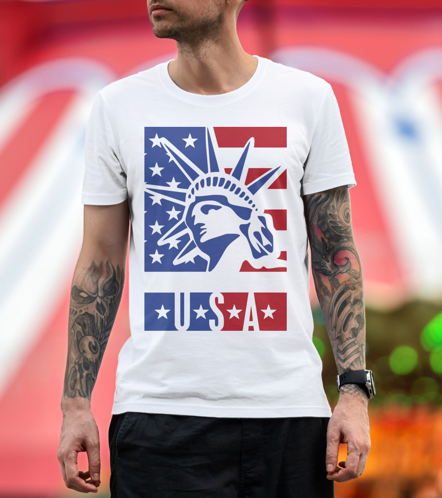 USA Statue of Liberty American Flag Stars T-Shirt