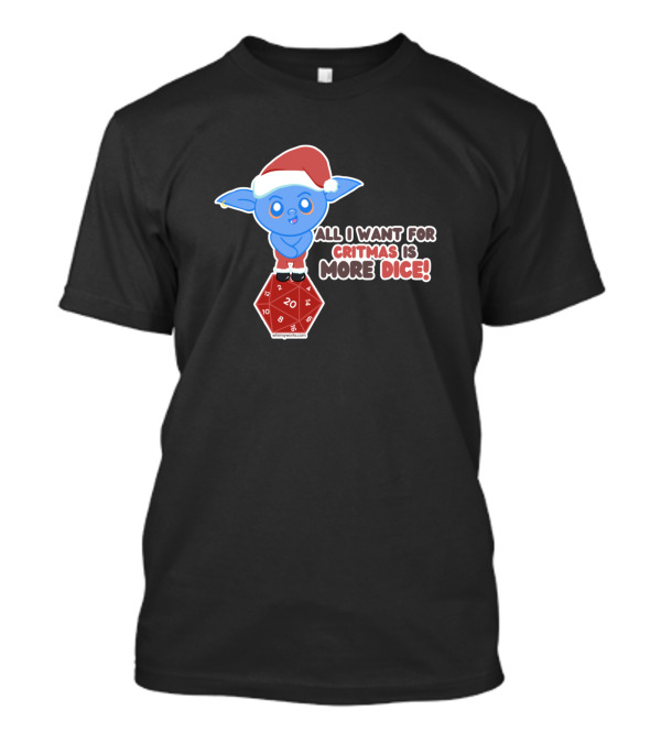 Blue Santa Goblin On D20 Dice Critmas Santa Hat Fantasy T-Shirt