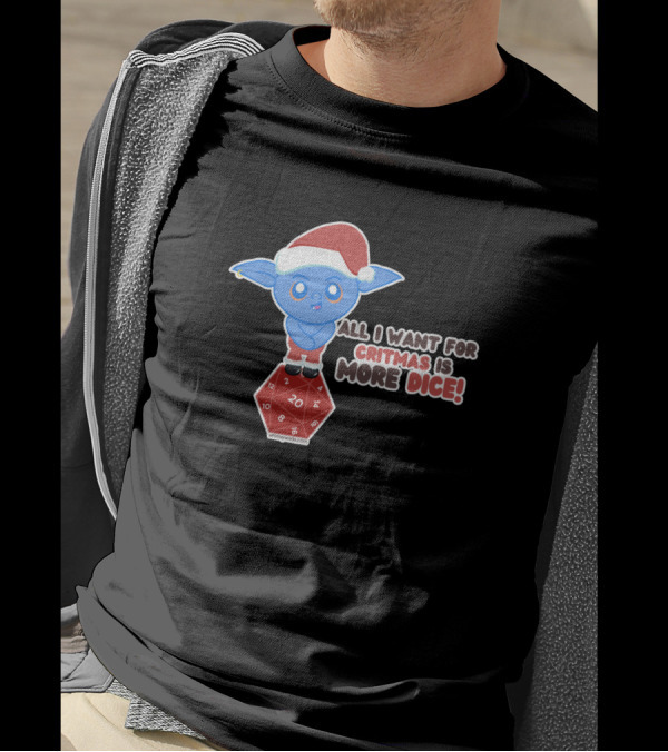 Blue Santa Goblin On D20 Dice Critmas Santa Hat Fantasy T-Shirt