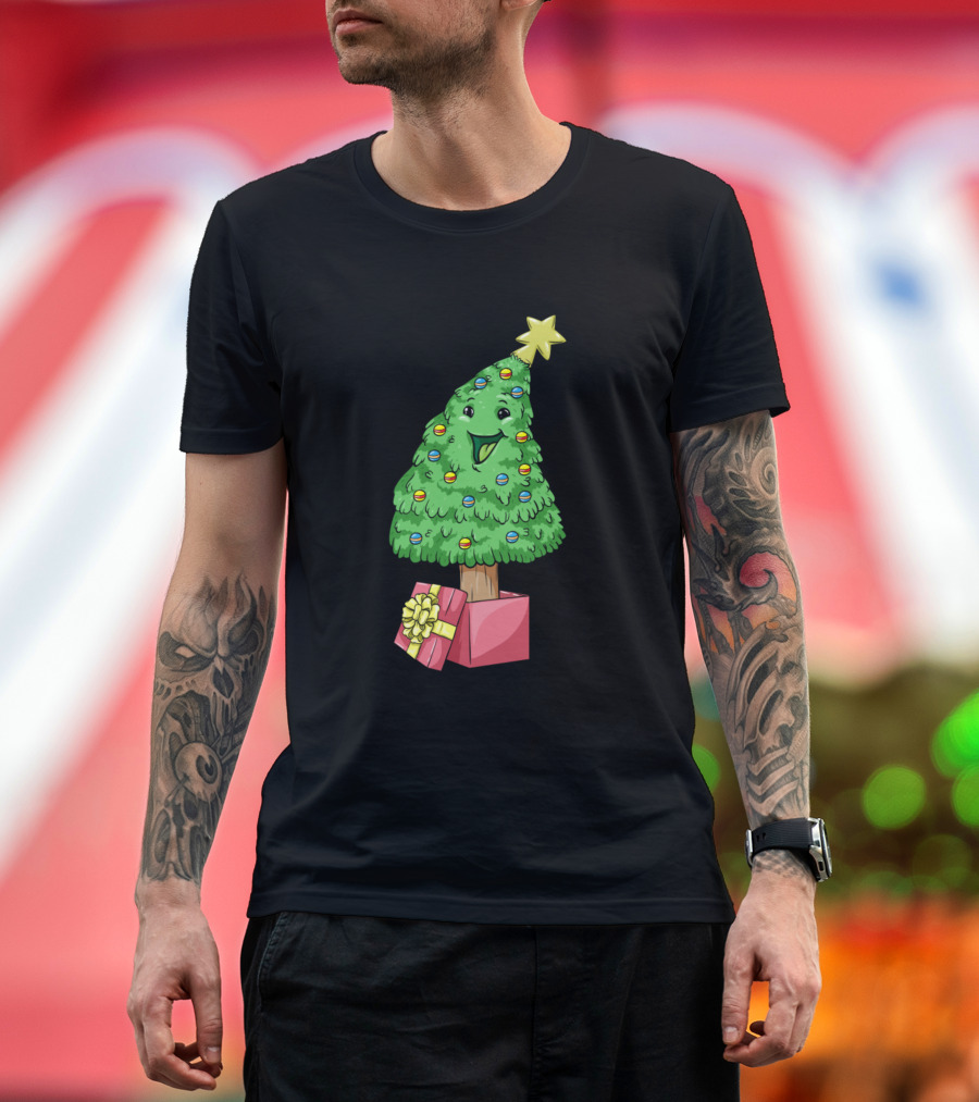 Christmas Tree with Smiley Face and Gift Box T-Shirt