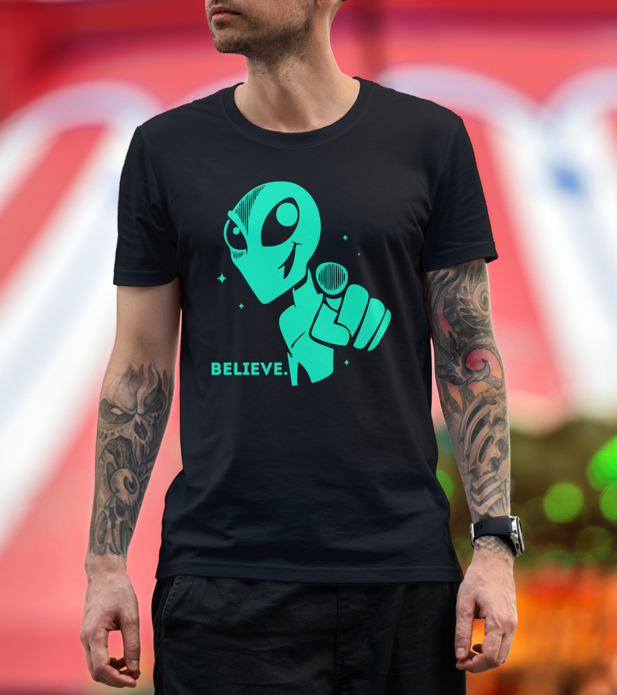 Believe Alien Space Sci Fi UFO T-Shirt