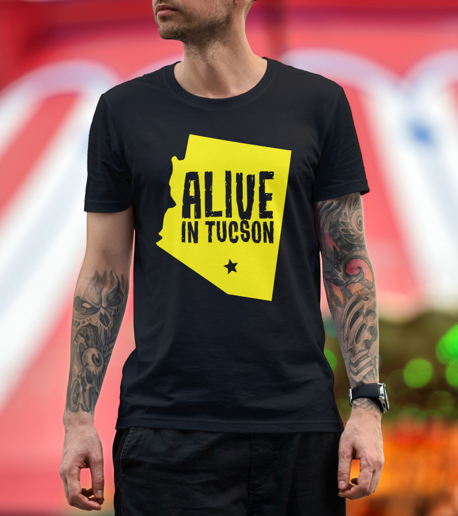 Alive In Tucson Arizona Map Outline with Star T-Shirt