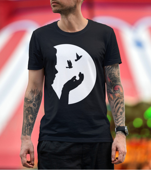 Premium T-Shirt: Catch and Release Silhouette with Birds Against Full Moon T-Shirt Catch and Release Silhouette with Birds Against Full Moon T-Shirt