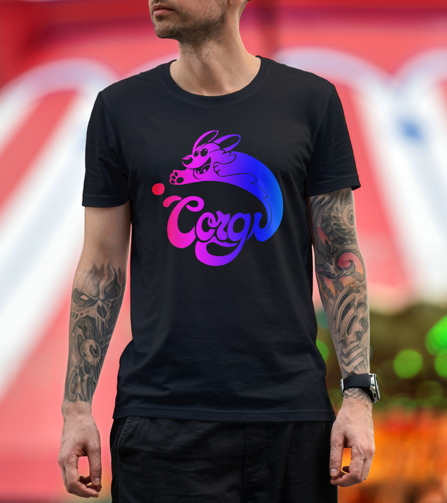 Corgi Gradient Rainbow Playful Dog T-Shirt
