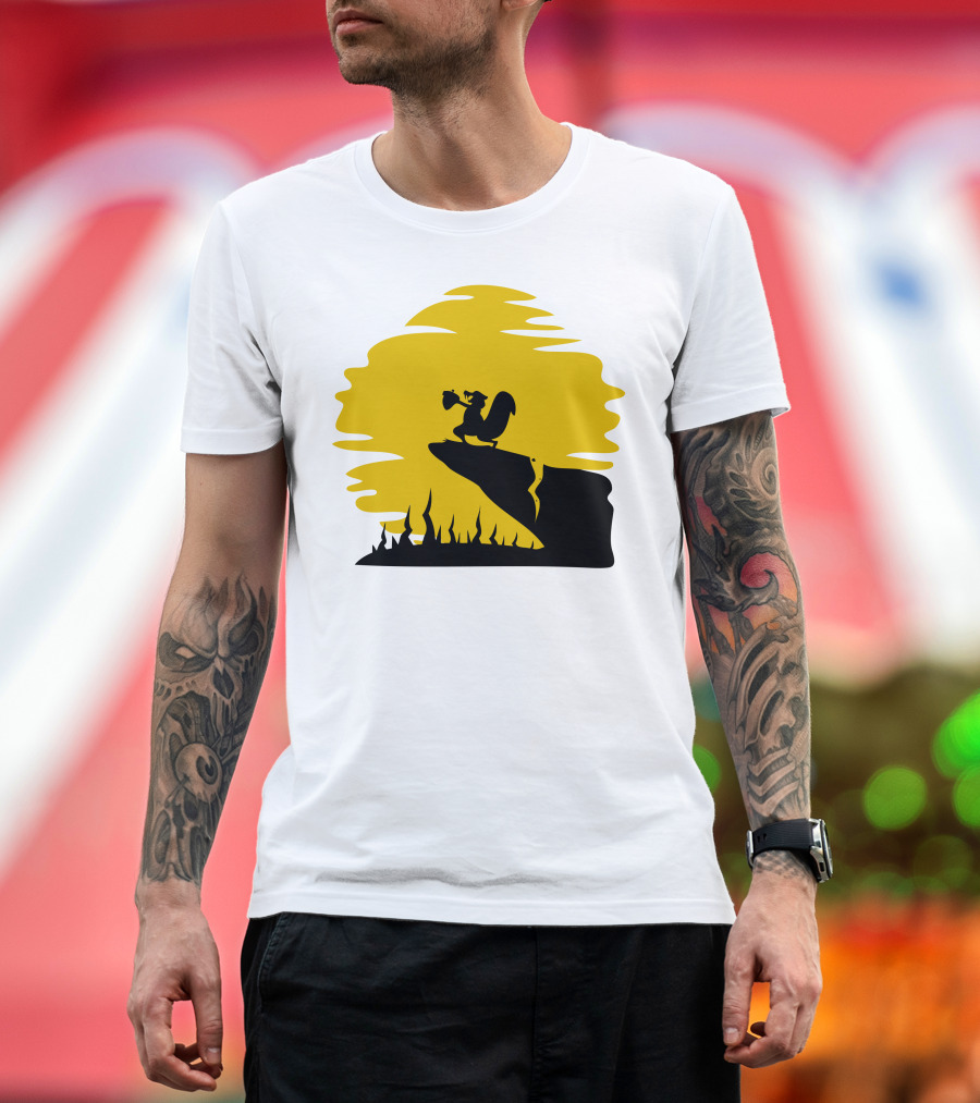 Ice Age King Scrat Acorn Silhouette Sunset Scene T-Shirt