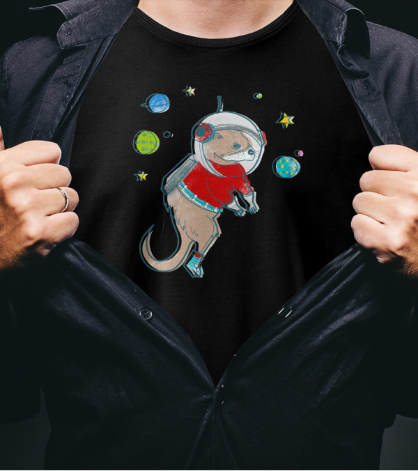 In Otter Space Only Otters Can Hear You Scream Astronaut Otter Floating Among Planets T-Shirt