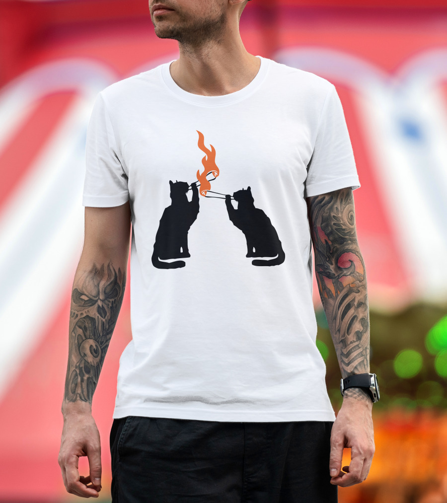 Joint Weed Smoking Weed Cat Silhouettes Flame T-Shirt