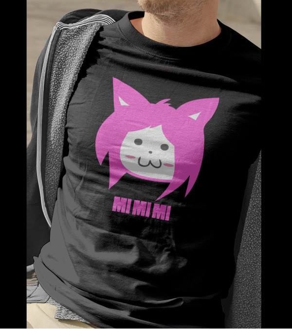 MI MI MI Pink Cat Ears Anime Character Face T-Shirt