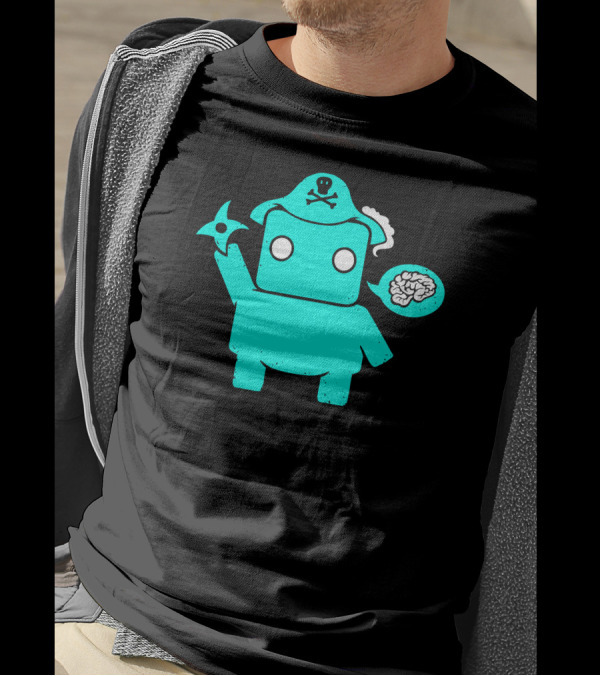 Ninja Pirate Robot Zombie With Shuriken And Brain Speech Bubble T-Shirt