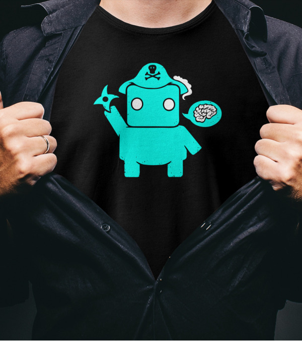 Ninja Pirate Robot Zombie With Shuriken And Brain Speech Bubble T-Shirt