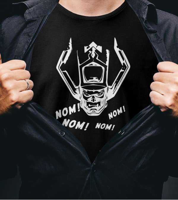 Nom Nom Nom Galactus White Black T-Shirt