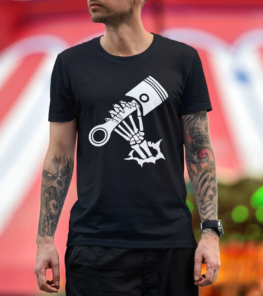 Piston Skeleton Handbreaking Through T-Shirt