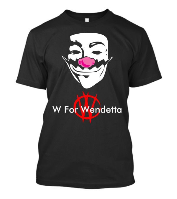 W For Wendetta Guy Fawkes Mask With Pink Nose And Red T-Shirt
