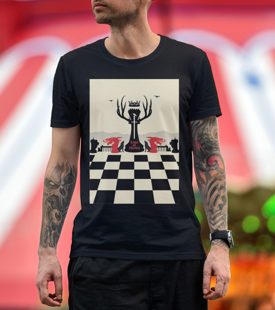 Game of Thrones Chess Crown and Dragons Battle Board T-Shirt