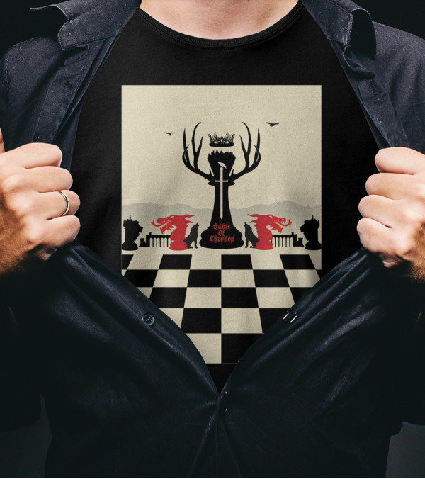 Game Of Thrones Chess Crown And Dragons Battle Board T-Shirt