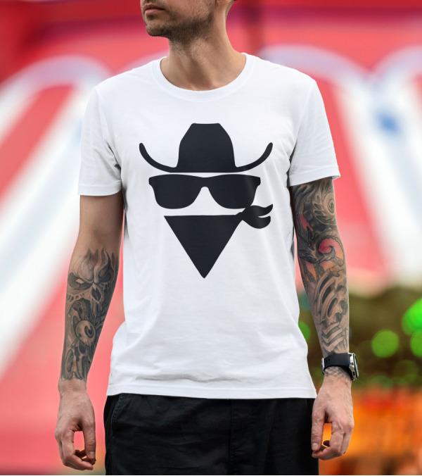 Premium T-Shirt: Cowboy Hat Sunglasses Bandana T-Shirt Cowboy Hat Sunglasses Bandana T-Shirt