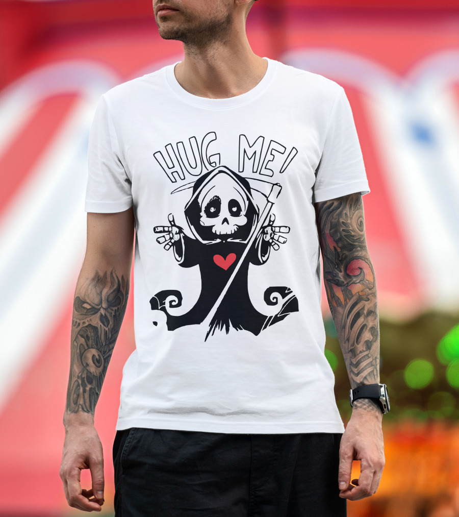 Hug Me Cute Grim Reaper with Heart T-Shirt
