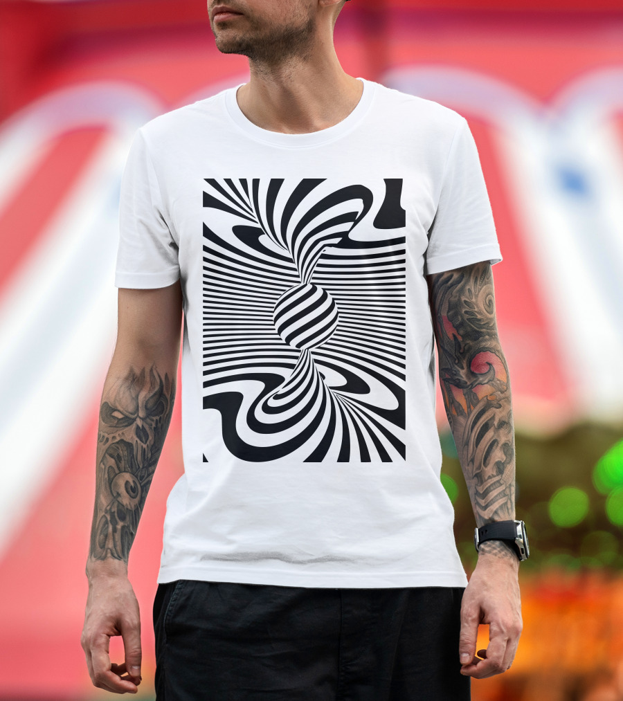 Optical Illusion Black and White Swirling Stripes T-Shirt