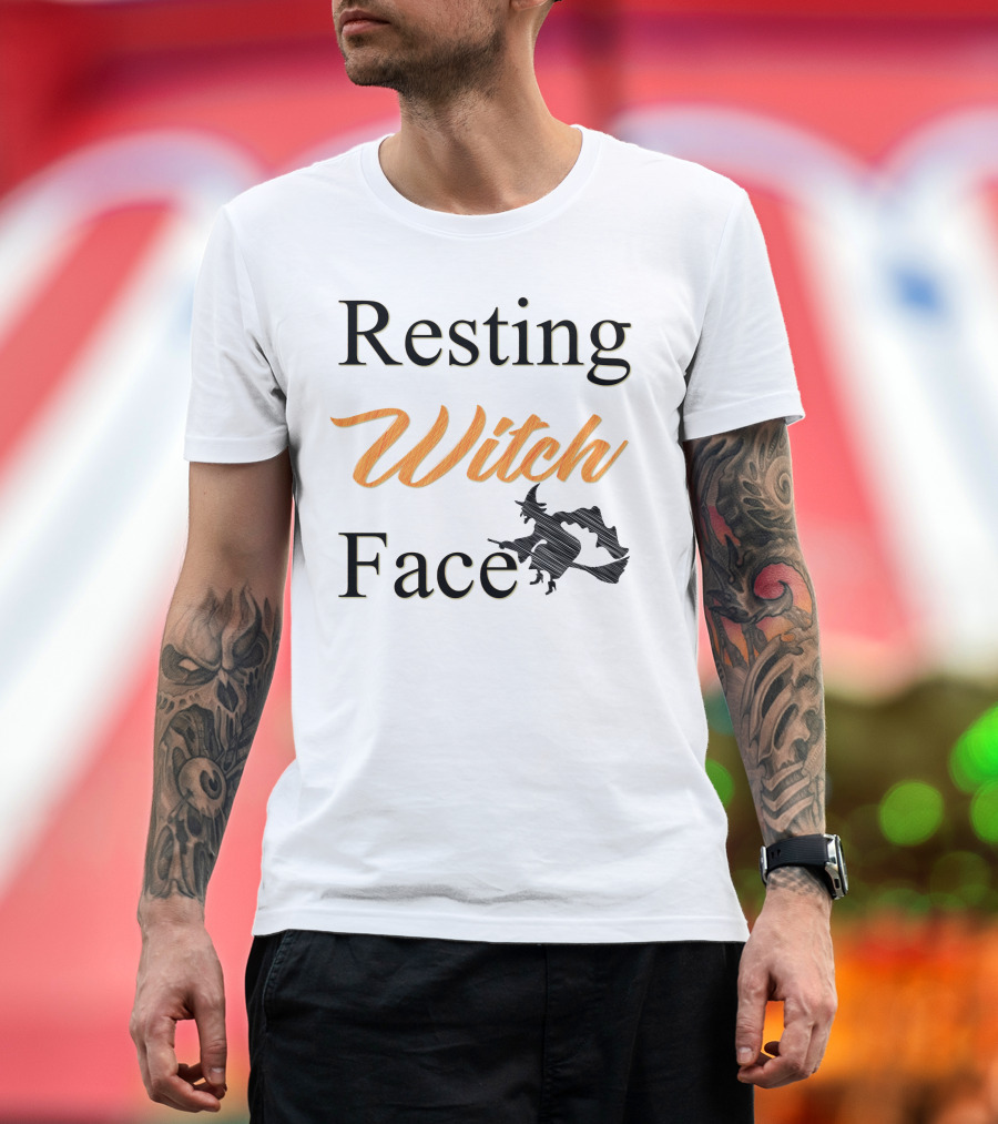 Resting Witch Face Halloween Flying Witch T-Shirt