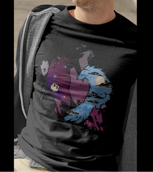 Cosmic Yin-Yang With Night And Day Celestial Birds T-Shirt