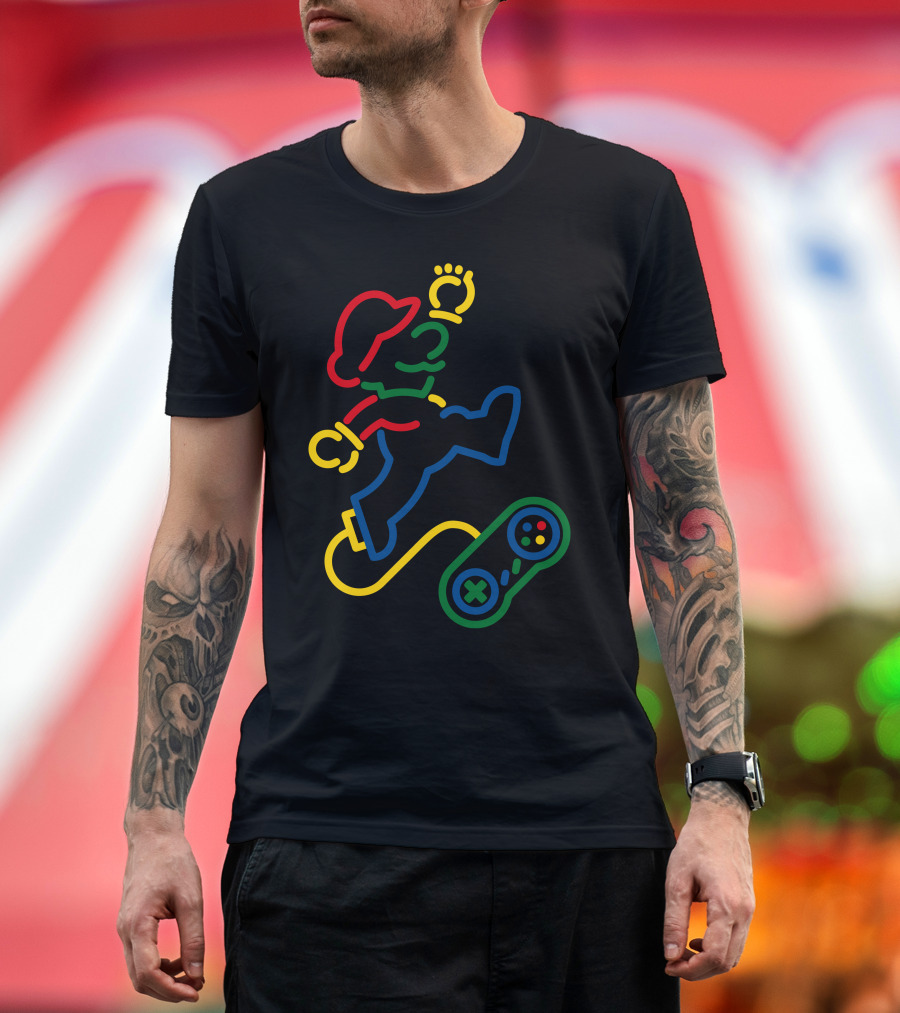 Super Fami Bros Neon Style Gaming Jump T-Shirt