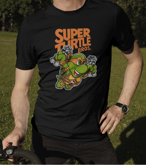 Super Turtle Bros Mikey Flying Nunchucks Hero T-Shirt