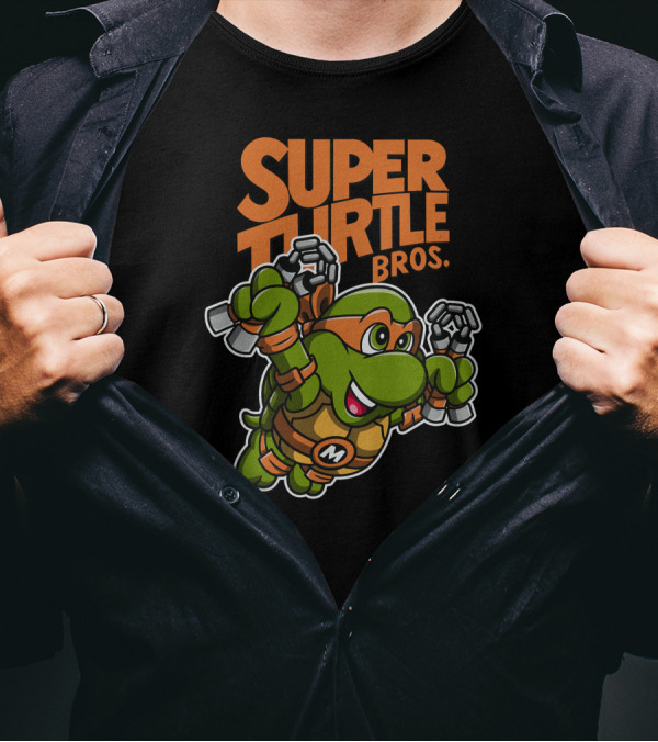 Super Turtle Bros Mikey Flying Nunchucks Hero T-Shirt