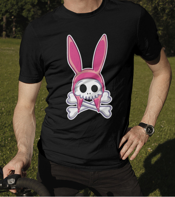 Taking It To My Grave Pink Bunny Skull And Crossbones T-Shirt